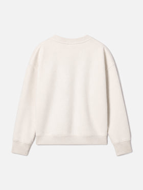 Sudadera Briony con cuello redondo en rizo blanco con estampado de leopardo 