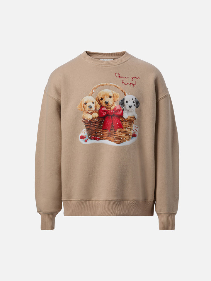 Briony crewneck sweatshirt with puppies print and embroidery