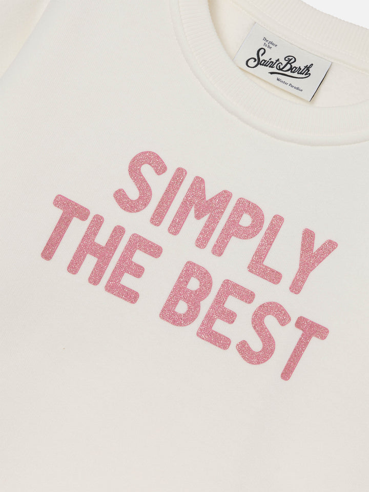 Felpa Briony bianca in misto cotone con stampa glitter Simply The Best
