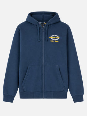 Felpa in cotone blu con cappuccio con ricamo Magnum Marine Saint Barth | EDIZIONE SPECIALE MAGNUM MARINE