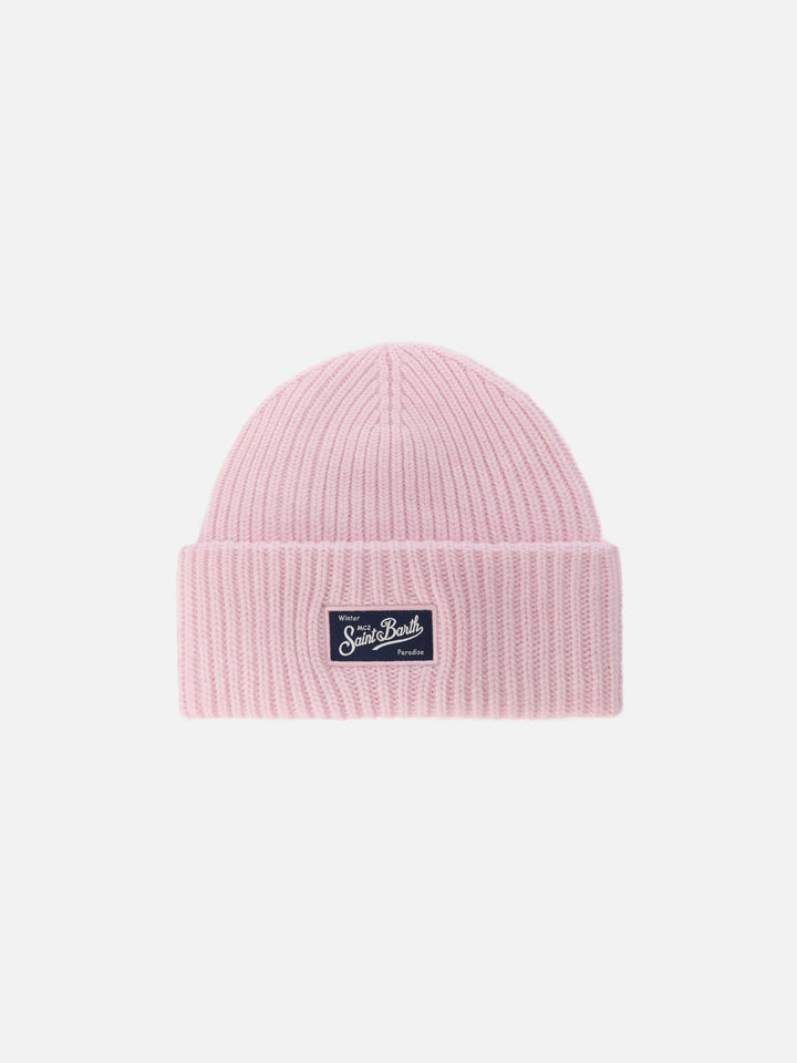 Berry Jr ribbed cashmere-blend beanie in pink with St. Barth embroidery