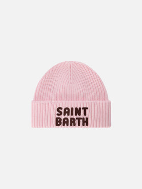 Rosa Berry-Beanie mit Logo-Patch 