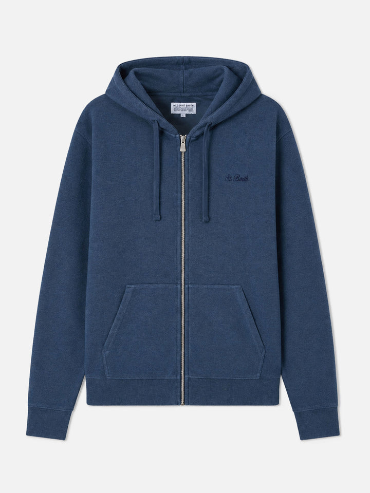 Sweat à capuche zippé Barrett en coton bleu 