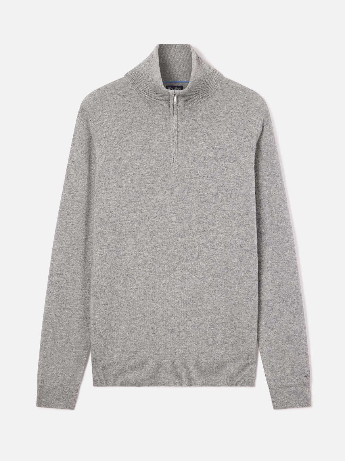 Jersey de cachemir Grey Buck con media cremallera 