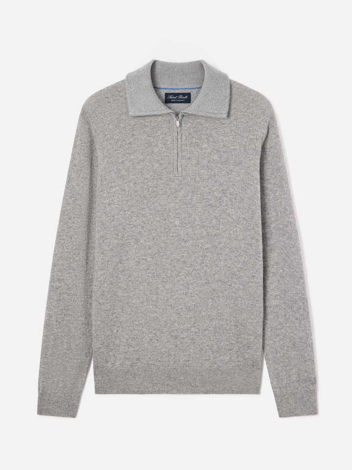 Jersey de cachemir Grey Buck con media cremallera 