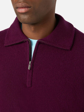 Jersey de cachemir Burgundy Buck con media cremallera 