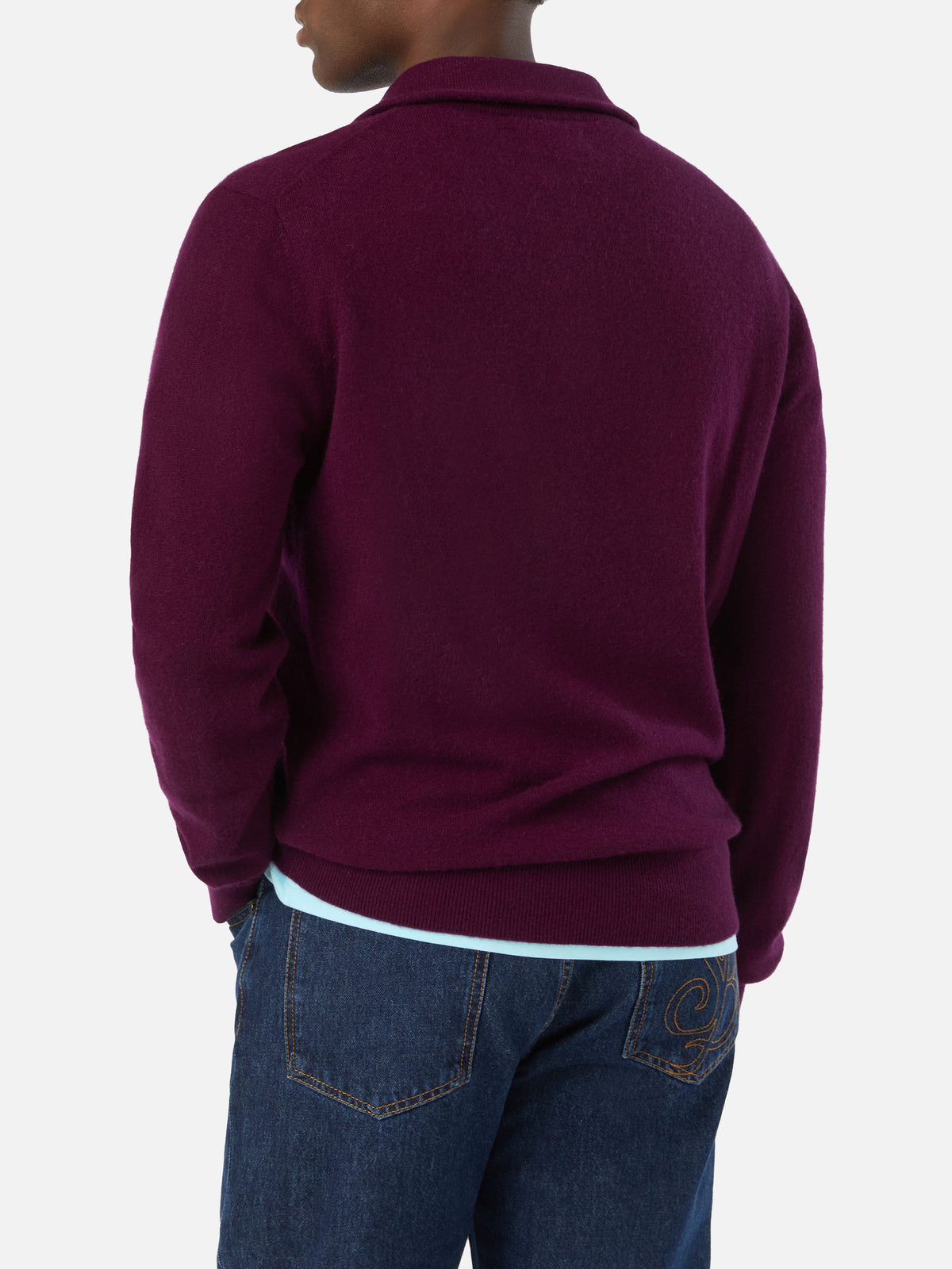 Jersey de cachemir Burgundy Buck con media cremallera 