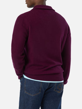 Jersey de cachemir Burgundy Buck con media cremallera 