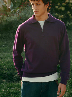 Jersey de cachemir Burgundy Buck con media cremallera 