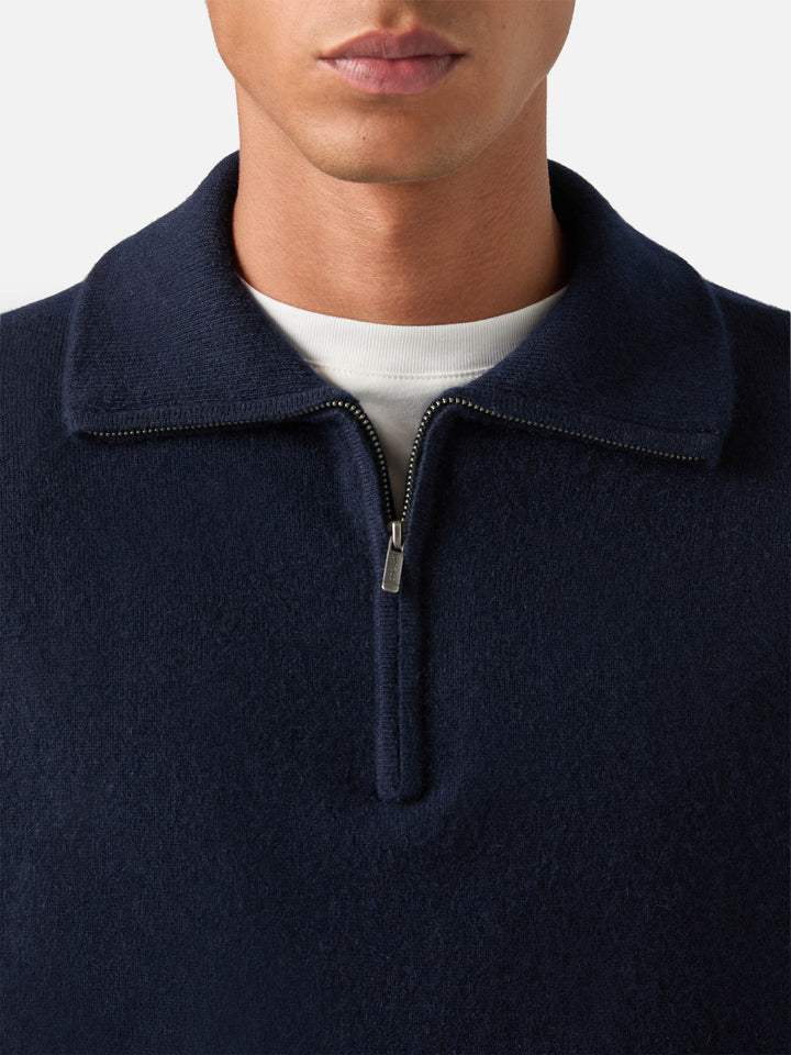 Maille demi-zip en cachemire Buck blue bleu marine 