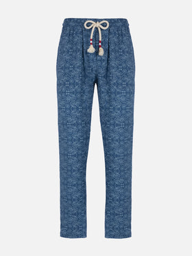 Man printed linen Calais pants with drawstring - MC2 Saint Barth