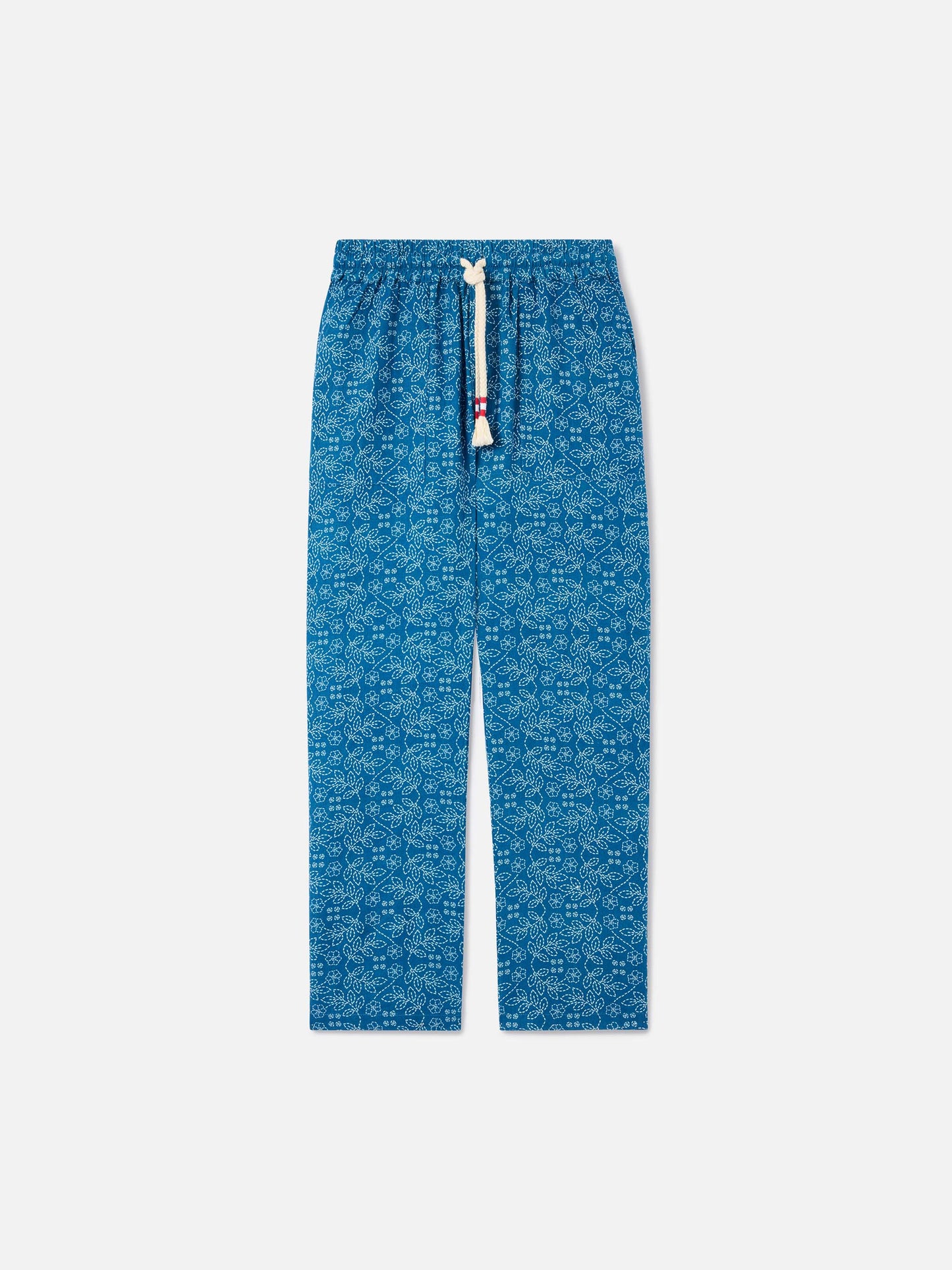 Pantalone Calais in lino fantasia sashiko blu
