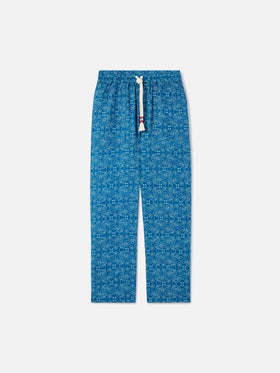 Pantalone Calais in lino fantasia sashiko blu