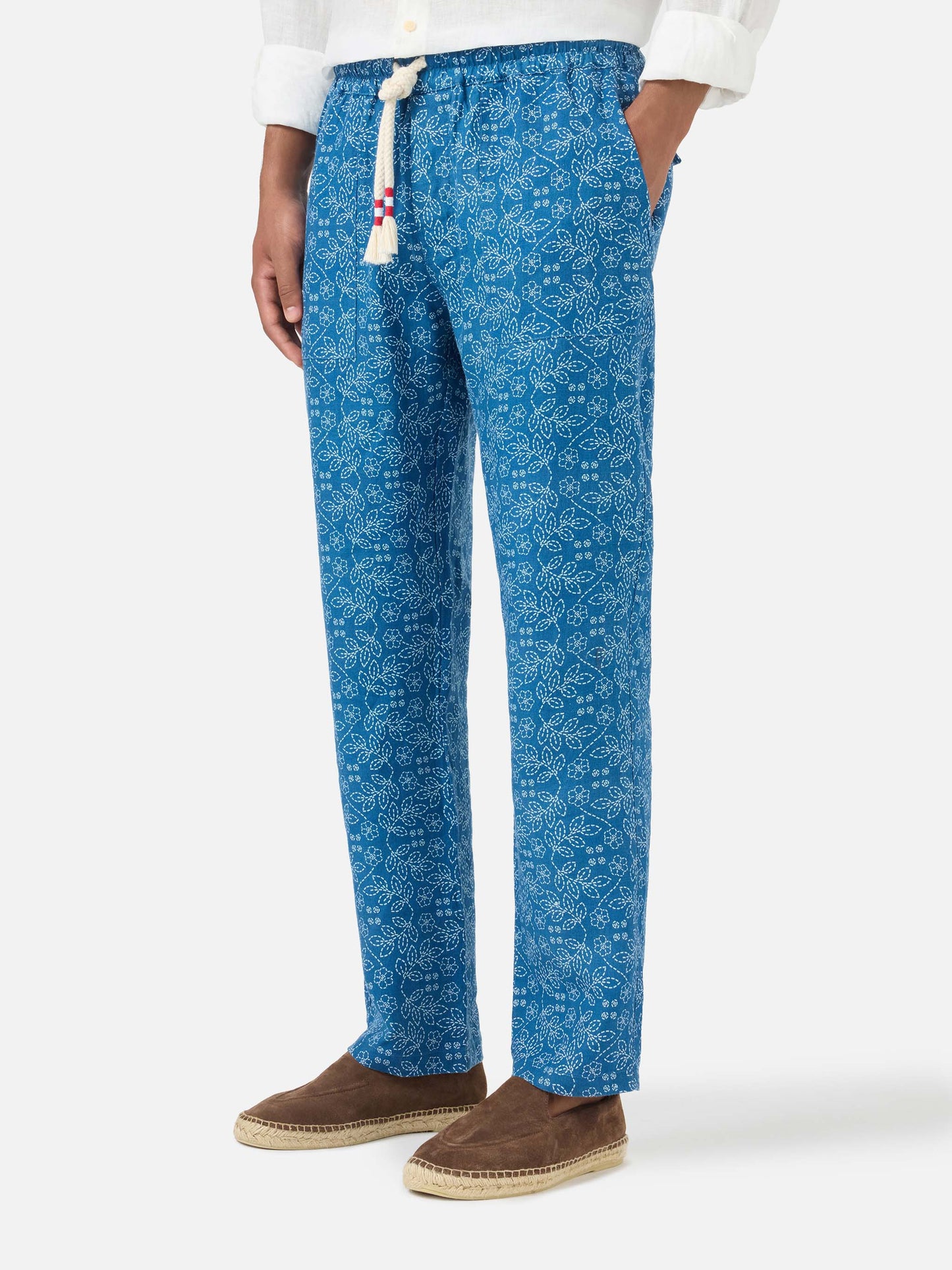 Pantalon en lin sashiko bleu Calais 