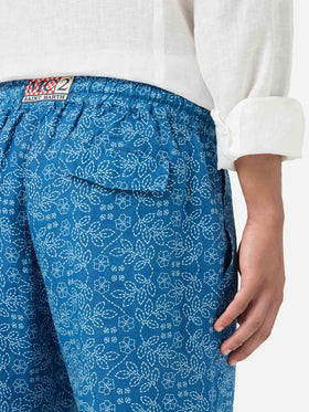 Pantalon en lin sashiko bleu Calais 