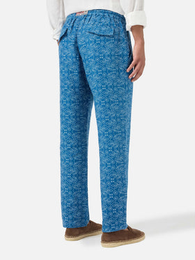 Pantalon en lin sashiko bleu Calais 