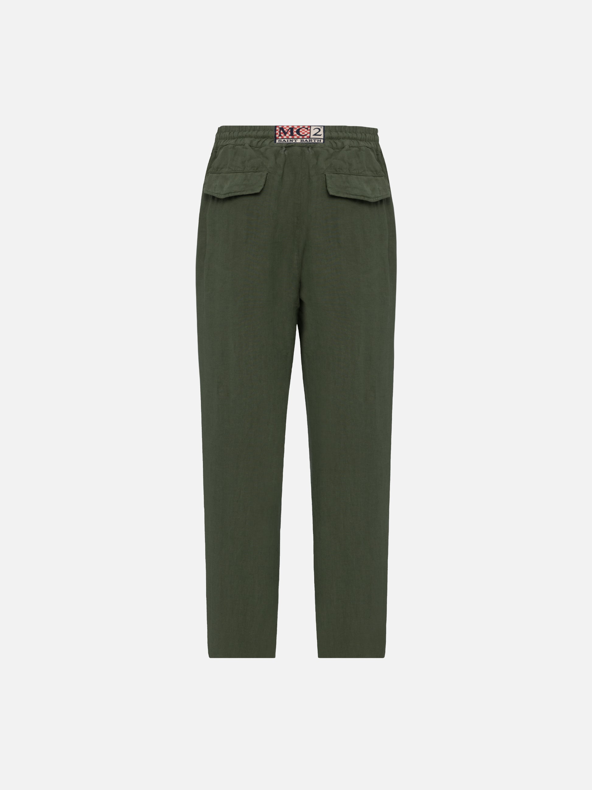 Military green linen pants Calais with drawstring - MC2 Saint Barth