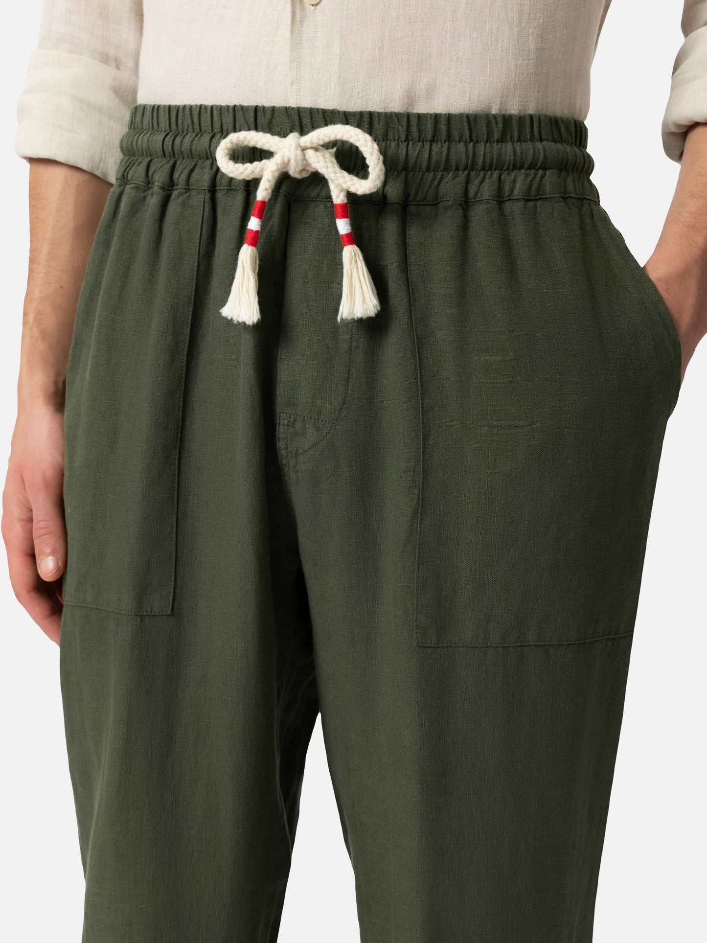 Military green linen pants Calais with drawstring - MC2 Saint Barth
