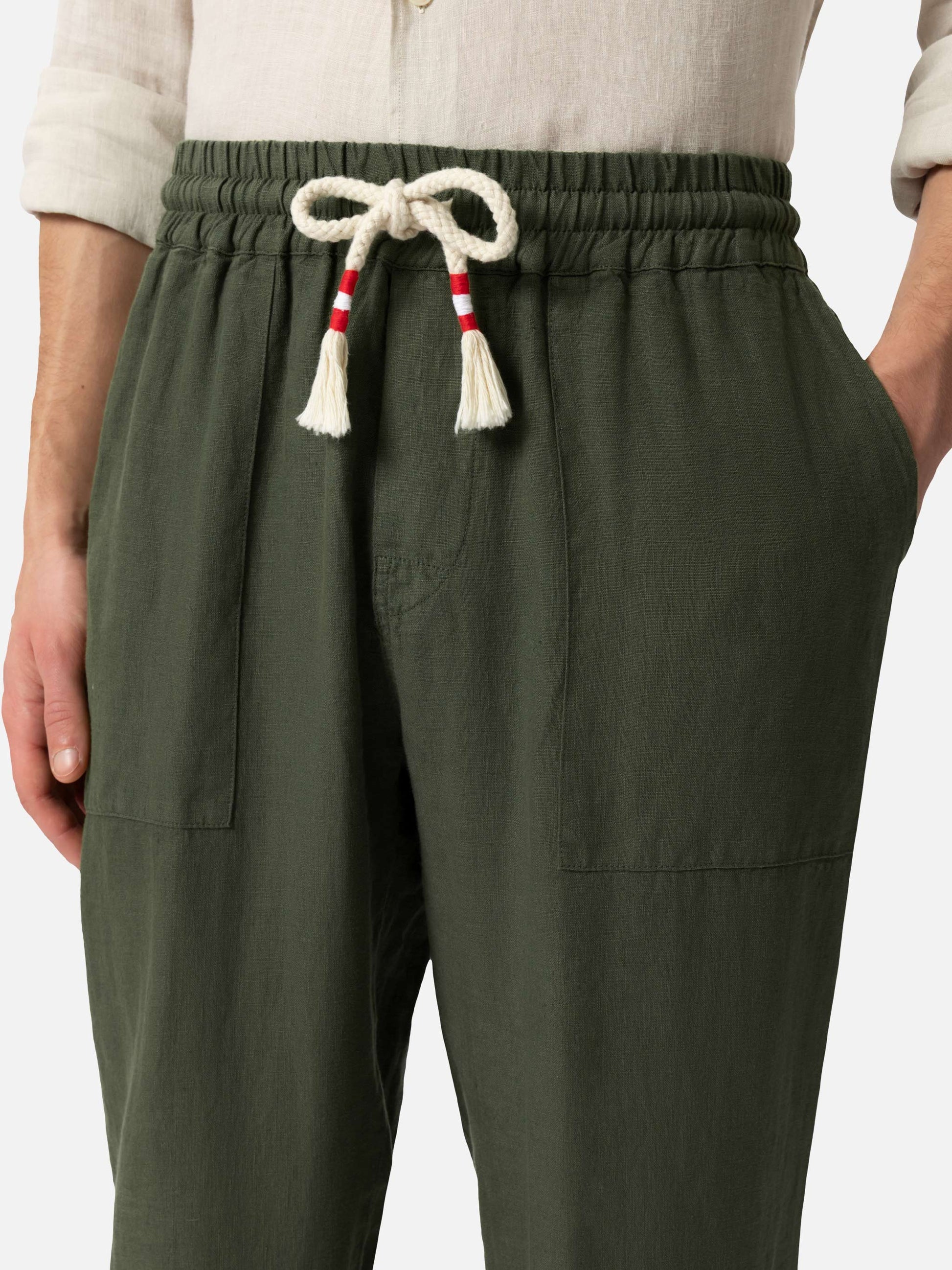 Military green linen pants Calais with drawstring - MC2 Saint Barth