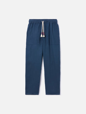 Navy blue linen pants Calais with drawstring