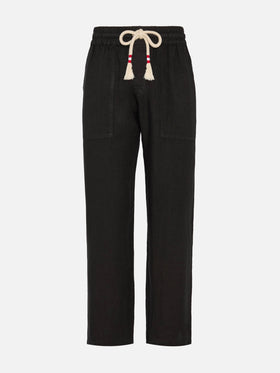 Pantaloni in lino neri Calais con coulisse