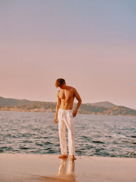 Pantalones largos White Calais en lino puro 