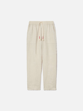 Light grey Calais long pants in pure linen