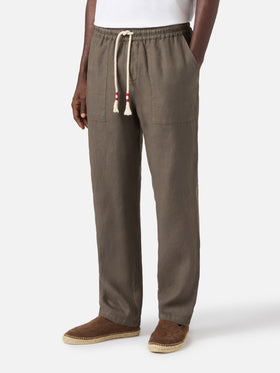 khaki Calais long pants in pure linen