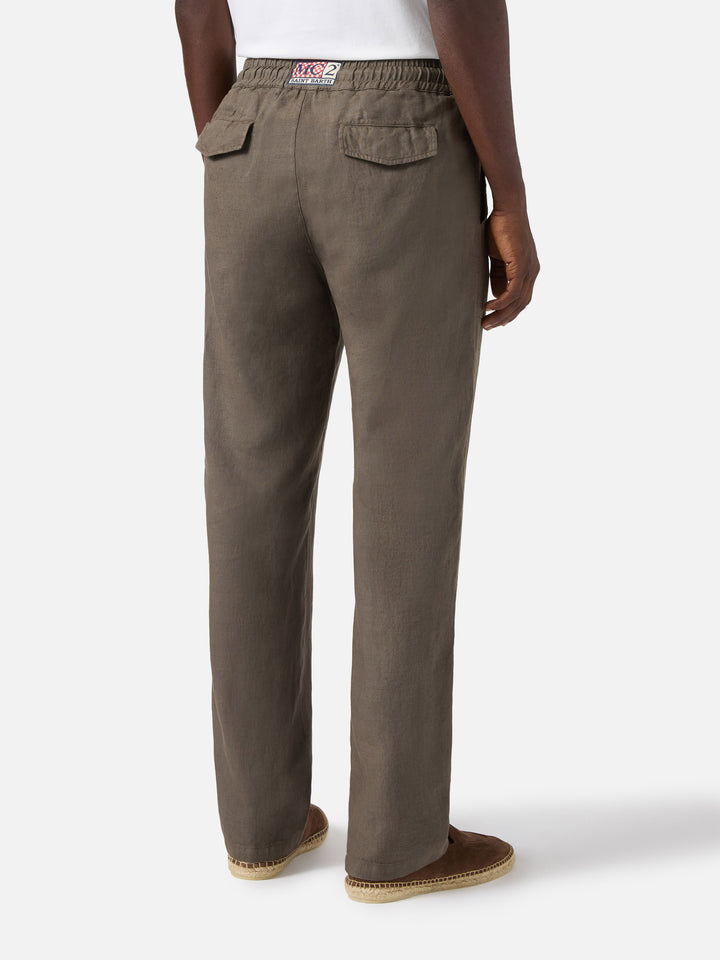 khaki Calais long pants in pure linen