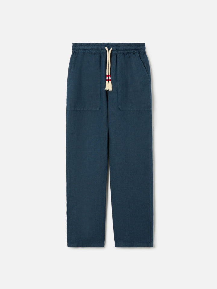 Navy blue Calais Jr pants in linen