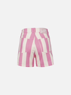 Woman pink striped print denim bermuda Cancun - MC2 Saint Barth