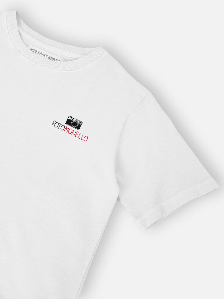 Weißes Cameron-Baumwoll-T-Shirt mit Fotomonello-Stickerei