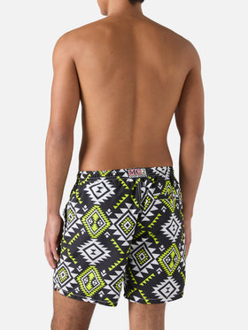 Mid-length swim-shorts Caprese with ethnic print