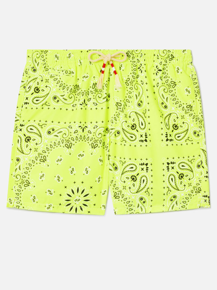 Caprese-Badeshorts mit Bandana-Muster in Fluogelb 