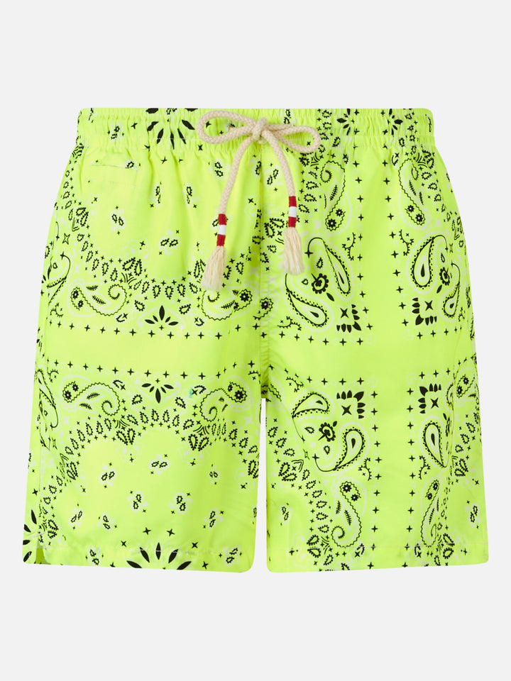 Man swim shorts with fluo yellow bandanna print - MC2 Saint Barth