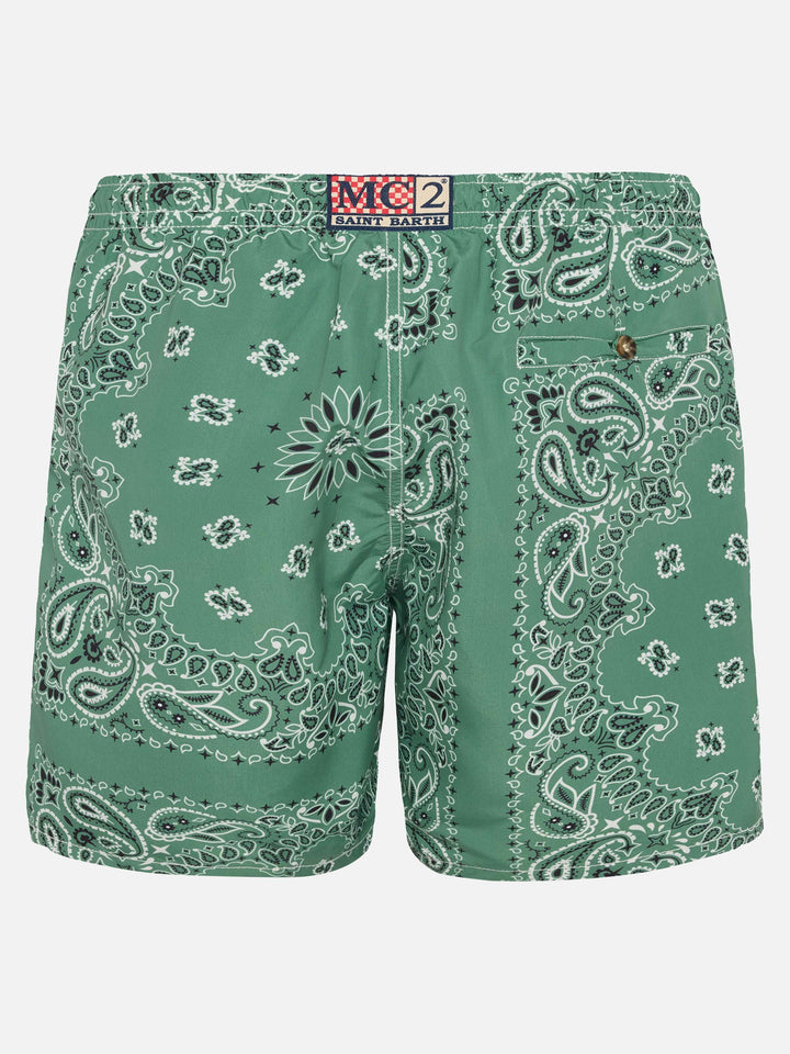 Costume mare lunghezza media Caprese con stampa bandana verde militare