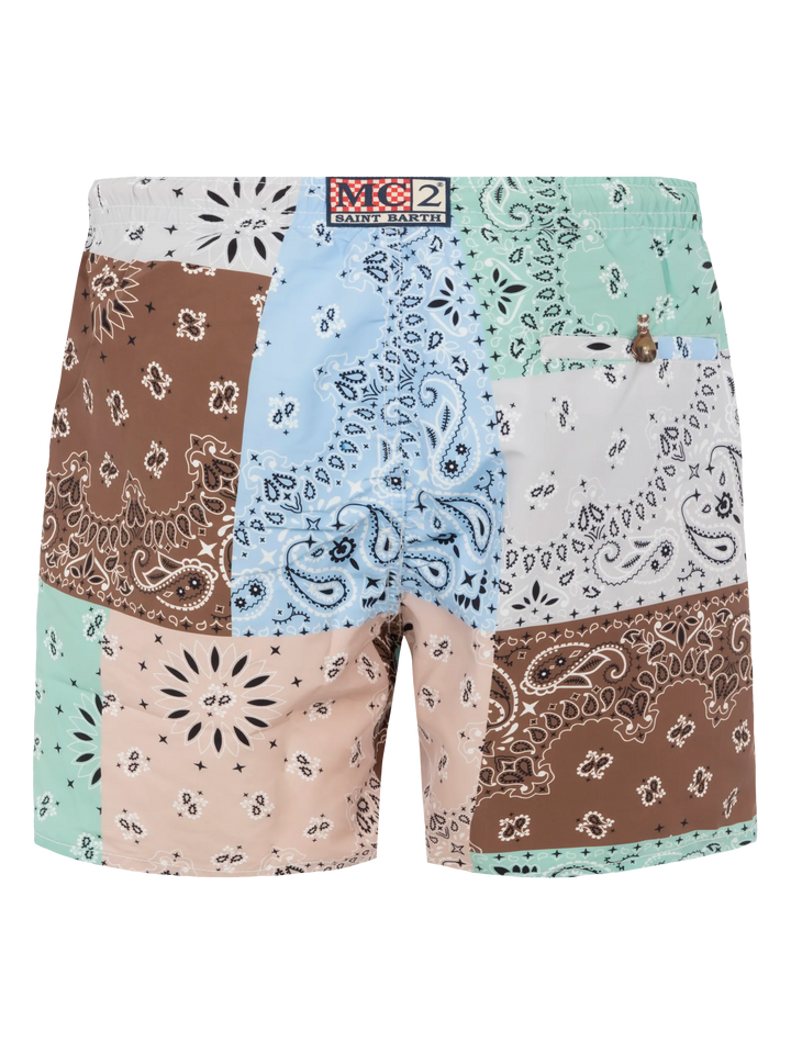 Mid-length swim-shorts Caprese with bandanna patch print - MC2 Saint Barth