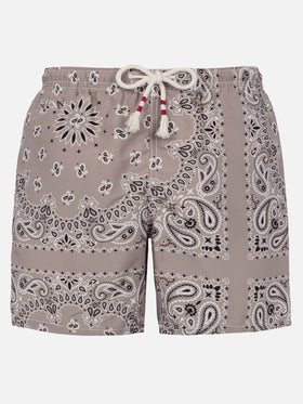 Costume mare lunghezza media Caprese con stampa bandana beige