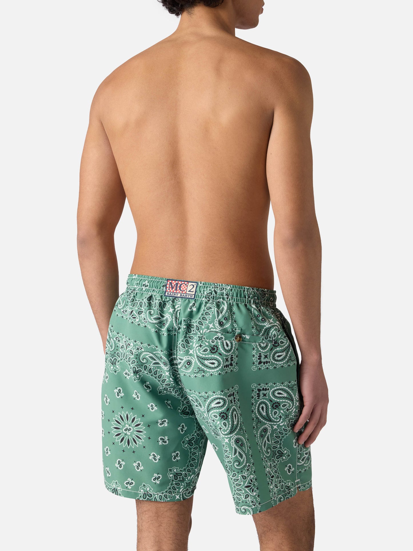 Caprese swim shorts with military green bandana print