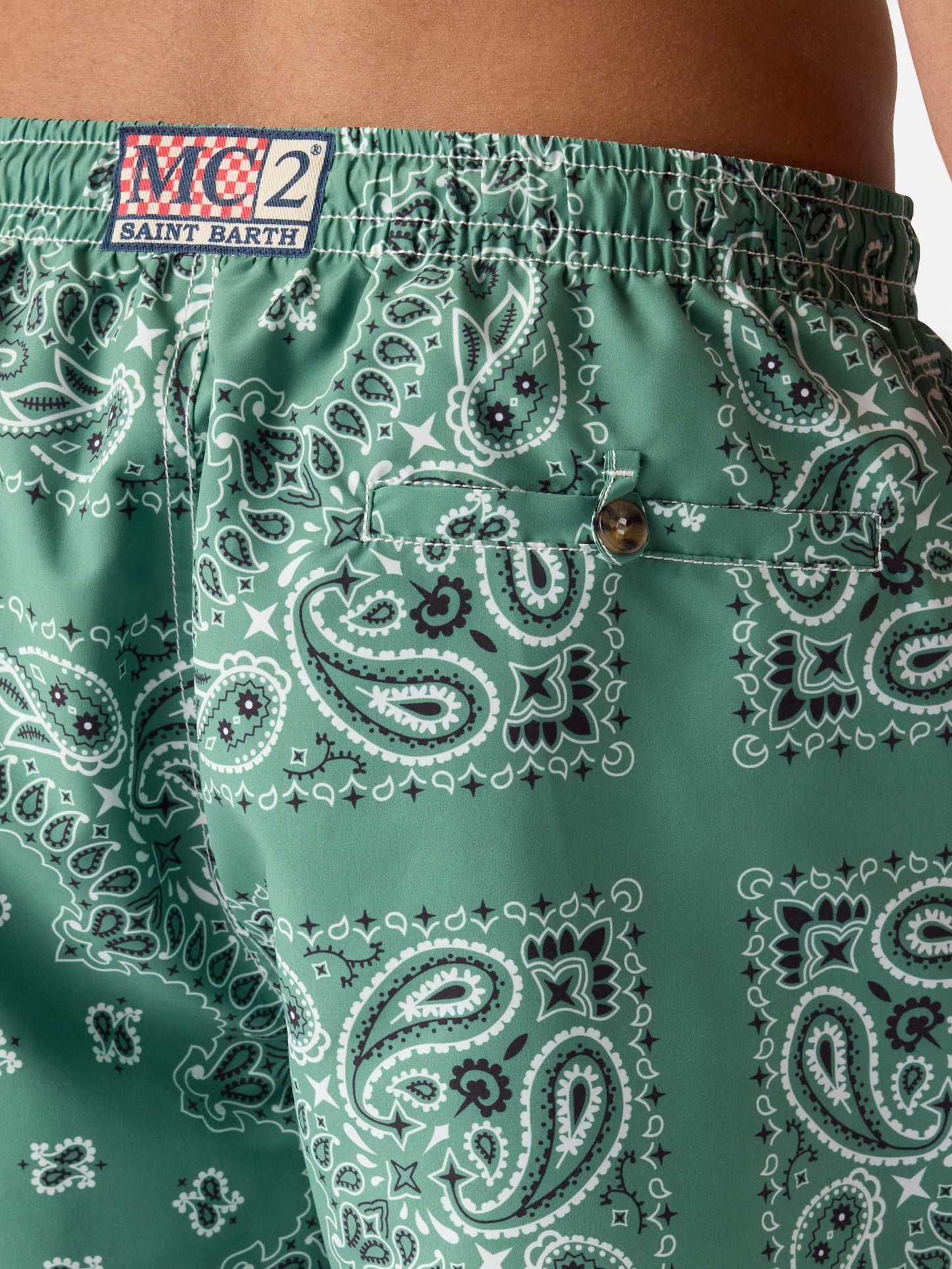 Caprese swim shorts with military green bandana print