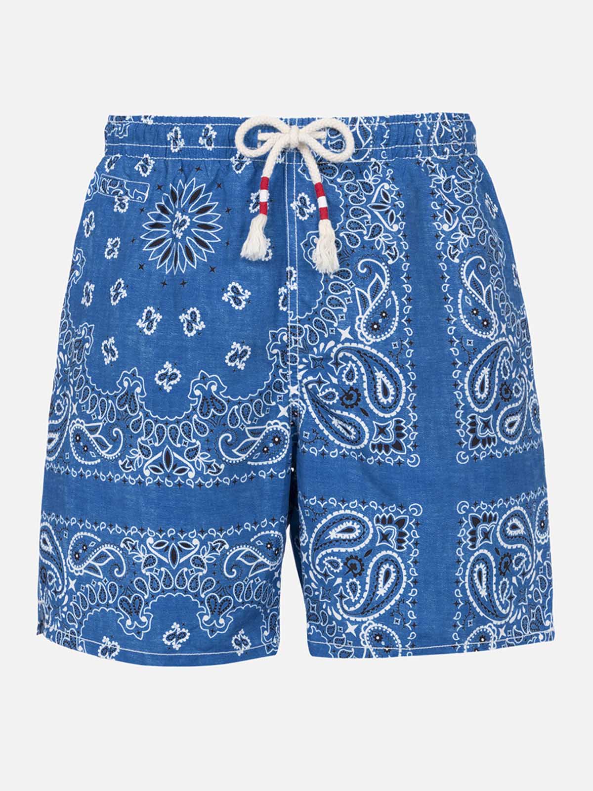 Man swim shorts with denim bandanna print - MC2 Saint Barth