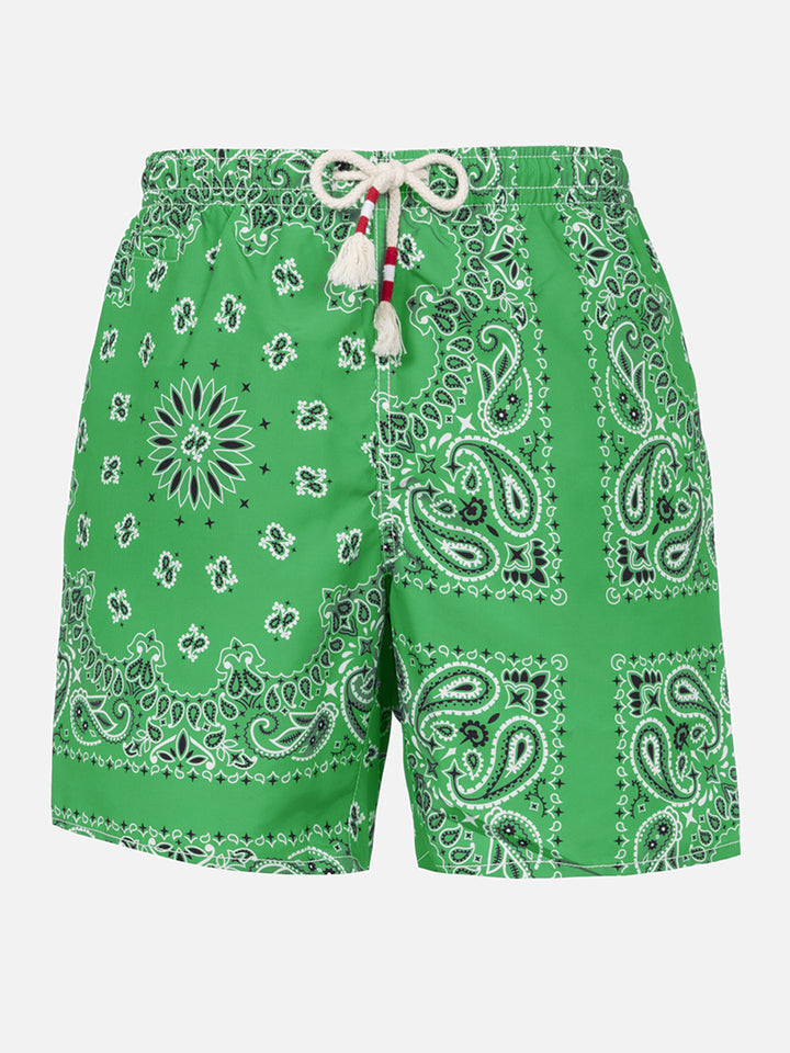 Man swim shorts with green bandanna print - MC2 Saint Barth