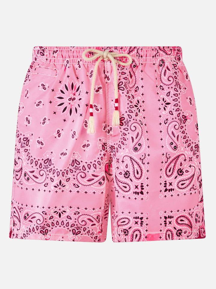 Man swim shorts with pink bandanna print - MC2 Saint Barth