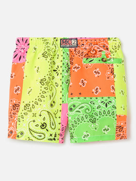Caprese Jr Swim shorts with multicolor fluo bandana print