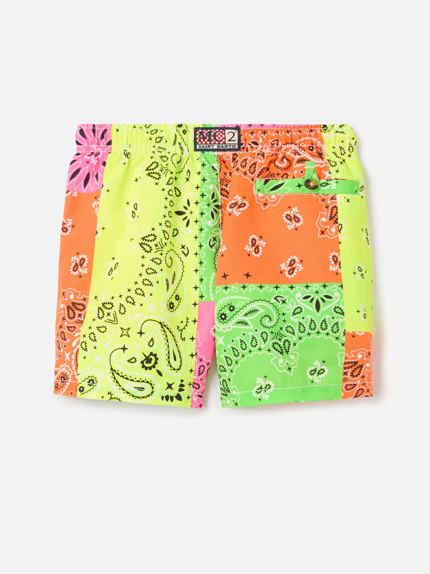 Caprese Jr Swim shorts with multicolor fluo bandana print