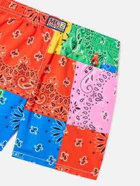 Short de bain pour garçon à imprimé bandana multicolore 