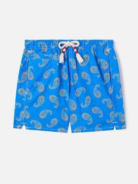 Badehose für Jungen mit Paisley-Print in Bluette 