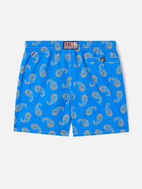 Badehose für Jungen mit Paisley-Print in Bluette 