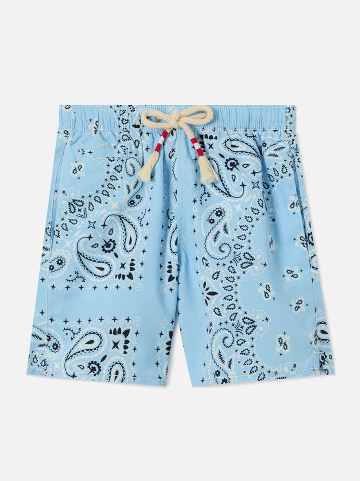 Caprese Jr swim shorts with light blue bandana print