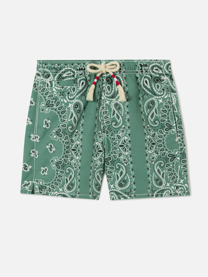 Short de bain Caprese Jr avec imprimé bandana vert militaire 
